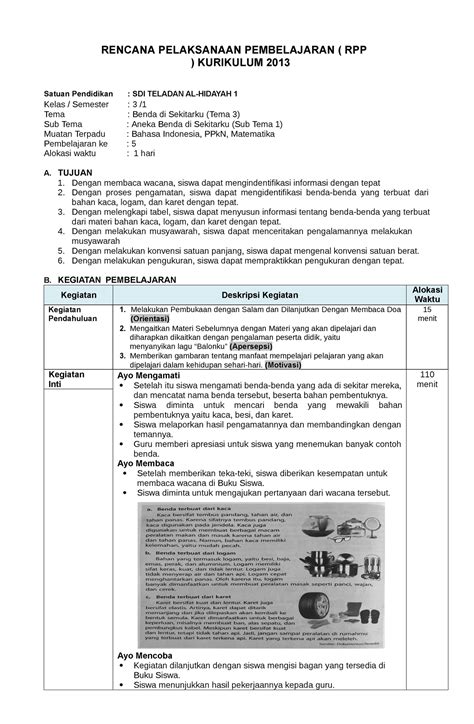 RPP T 3 ST 1 PB 5 RPP KELAS 3 RENCANA PELAKSANAAN PEMBELAJARAN