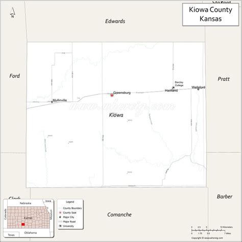 The Kiowaa County Map Is Shown In White And Features Several Towns