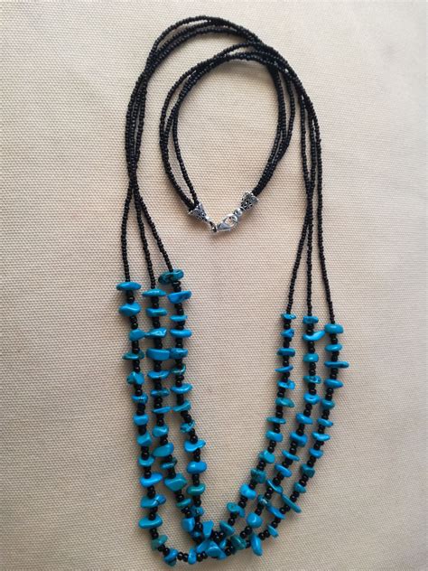 Fatta Con Perline Nere E Chips Turchese Turquoise Necklace Beaded