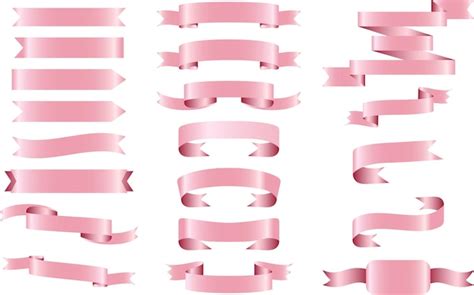 Premium Vector | Pink glossy ribbon vector banners set ribbon label pink glossy ribbon curled ...