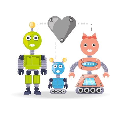 Premium Vector | Family robot cartoon