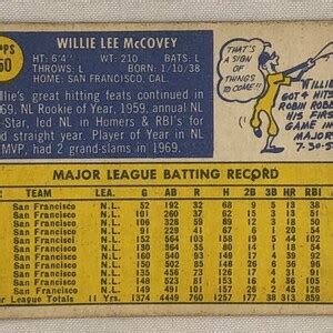 Willie Mccovey Topps Baseball Card Vintage Baseball Card