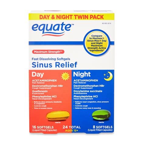 Equate Maximum Strength Day And Night Sinus Relief Fast Dissolving Softgels 24 Count