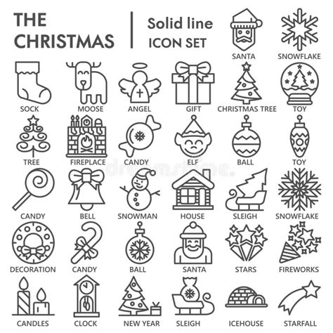 Christmas Line Icon Set Celebration Symbols Collection Vector