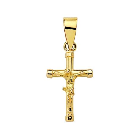 Colgante Cruz Crucifijo Oro K Cristo Palo Liso Mm Redondo