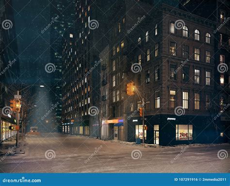 Blizzard in New York City. 3d Rendering Stock Illustration ...