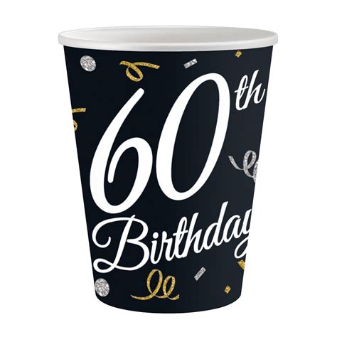 Чаши черни за 60-и рожден ден, 60 години, 6 броя | Partilino.com