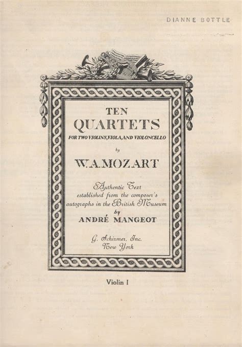 Ten Quartets For Two Violins Viola And Violoncello By Wolfgang