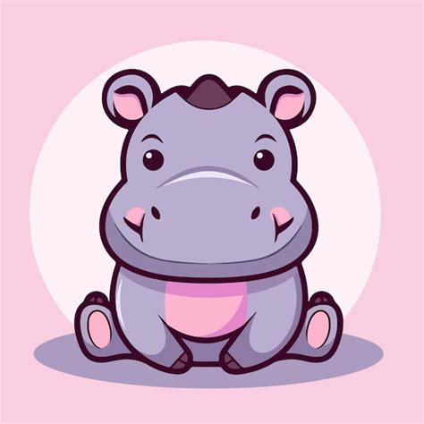 Un Hippopotame De Dessin Animé Est Assis Devant Un Fond Rose Vecteur