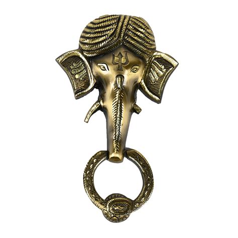 Mannar Craft Store Mannar Craft Brass Door Knocker Ganapathy Face Design Antique Finish 7inch