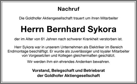 Traueranzeigen Von Bernhard Sykora Augsburger Allgemeine Zeitung