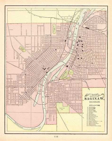 1901 Antique Saginaw Michigan Street Map City Map Of Saginaw Etsy