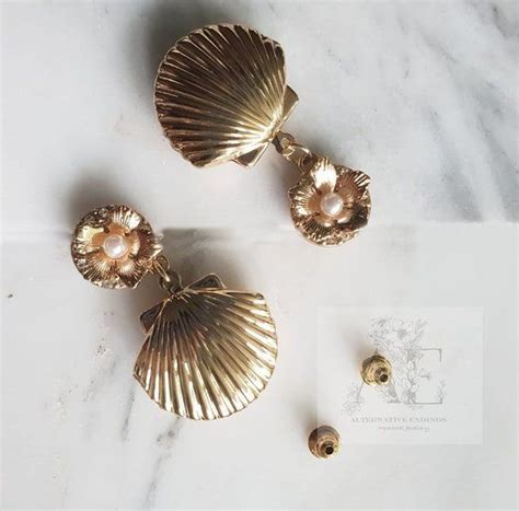 Seashell Earrings Gold Earrings Clam Earrings Sea Snail Earrings