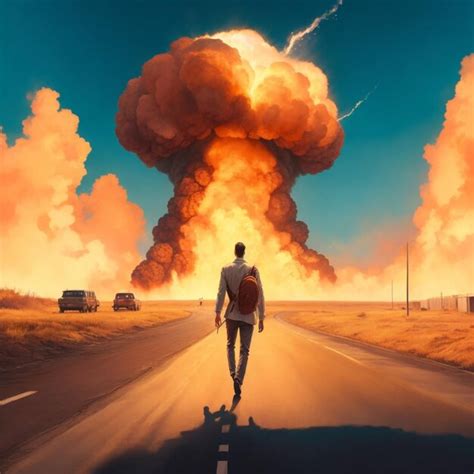 Premium Ai Image Journey Into Chaos Man Walking Toward The Explosion