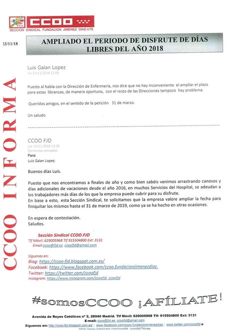 Ccoo Fundaci N Jim Nez D Az Ampliado El Periodo De Disfrute De D As