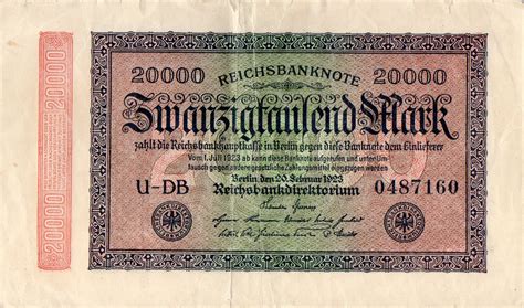 Original 1923 Weimar Germany Reichsbanknote, 20,000 Mark. Free Postage ...