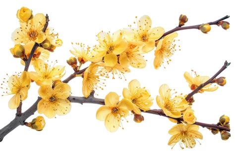 Yellow Apricot Flowers Isolated Background Premium Ai Generated Image