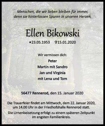 Traueranzeigen Von Ellen Bikowski Rz Trauer De