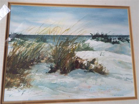 Framed Original Watercolor Of The Sand Dunes By V Heitzman