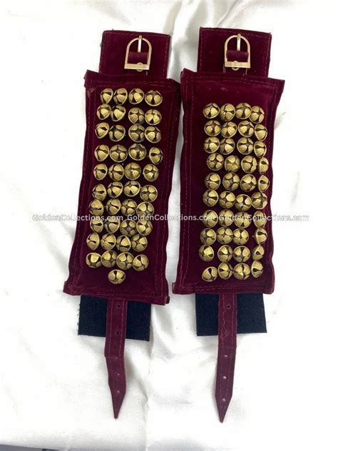 Ghungroo For Bharatanatyam Line Maroon Velvet Velcro Brass Salangai