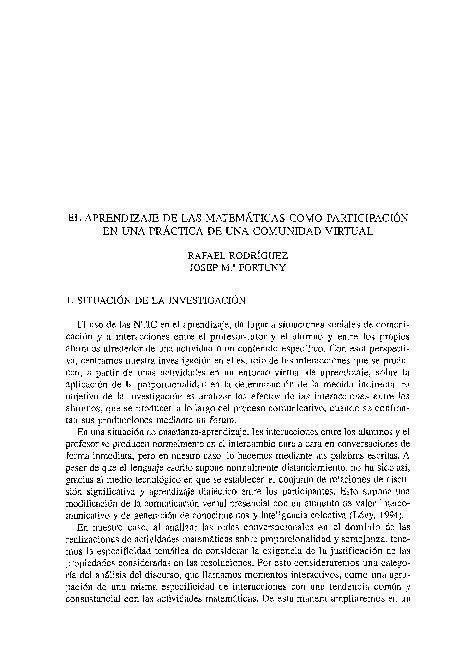 El Aprendizaje De Las Matem Ticas Como Participaci N En Una Pr Ctica De