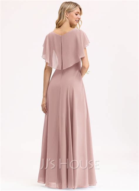 Us 104 00 A Line V Neck Floor Length Chiffon Bridesmaid Dress With