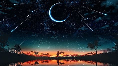 Falling Space Water Landscape Anime Landscape Sky Starry Night