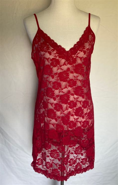 Red Lace Nightgown Vintage Floral Lingerie Sexy Sle Gem
