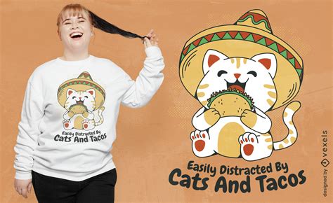 Cute Cat And Taco Cartoon T Shirt Design Vector Download