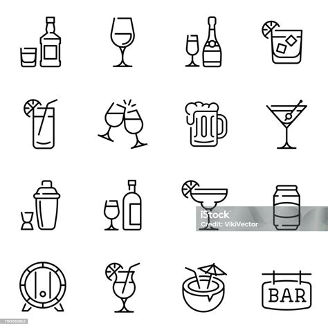 Alcohol Drinks Thin Line Vector Icons Set Stock Illustration Download