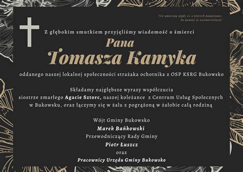 Urząd Gminy Bukowsko Kondolencje dla rodziny śp Tomasza Kamyka