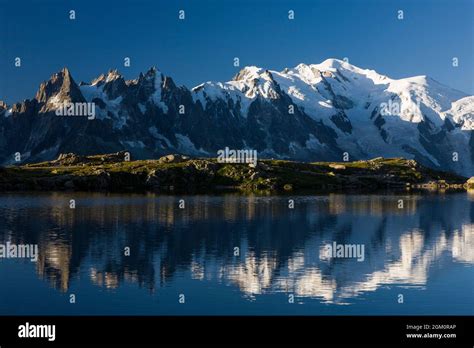 France Haute Savoie Chamonix Lake Of Cheserys And The Mont Blanc