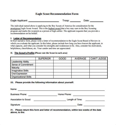 Free 7 Sample Eagle Scout Letter Of Recommendation In Pdf Ms Word