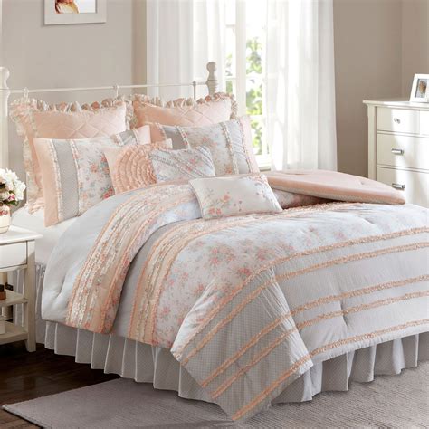 Serena Peach Ruffle 7 9 Pc Comforter Bed Set