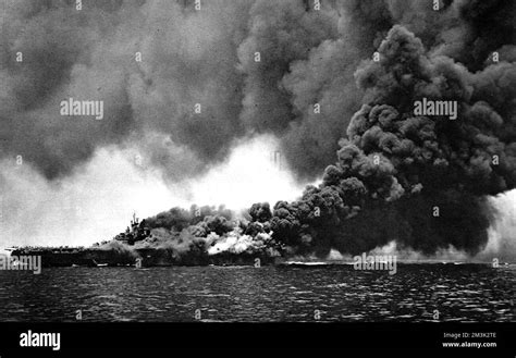 American Aircraft Carrier Uss Bunker Hill On Fire After Being