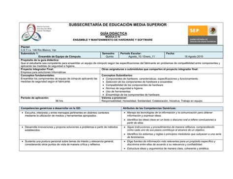 Subsecretar A De Educaci N Media Superior Gu A