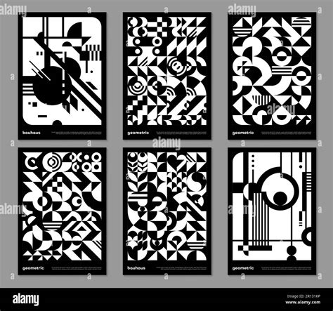 Monochrome Geometric Bauhaus Posters With Abstract Patterns Vector