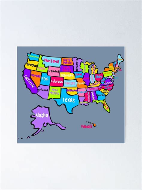 " US Map with states names, bright color United States map, USA ...