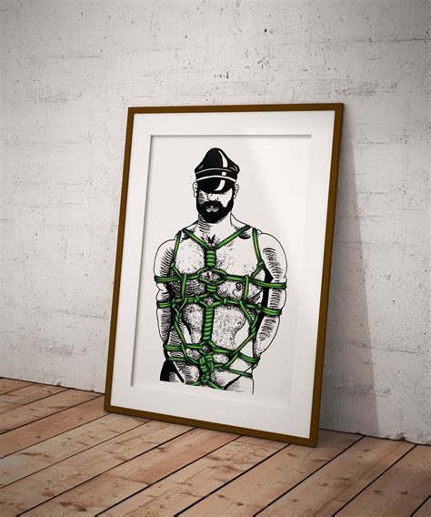 Green Masc Gay Bear Shibari Art Print LIMITED EDITION A4 Etsy