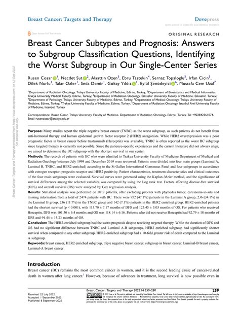 Pdf Breast Cancer Subtypes And Prognosis Answers To Subgroup