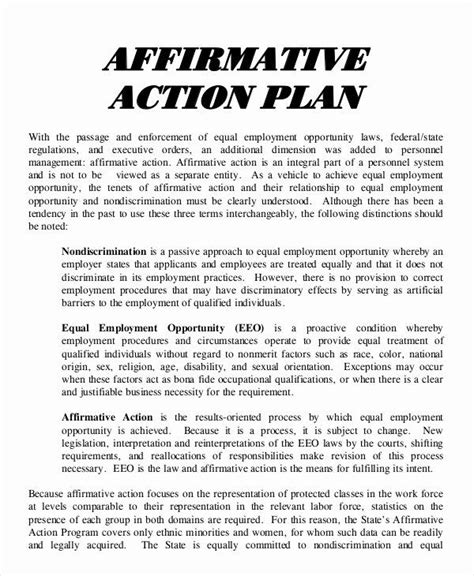 Affirmative Action Plan Template Unique Action Plan Templates