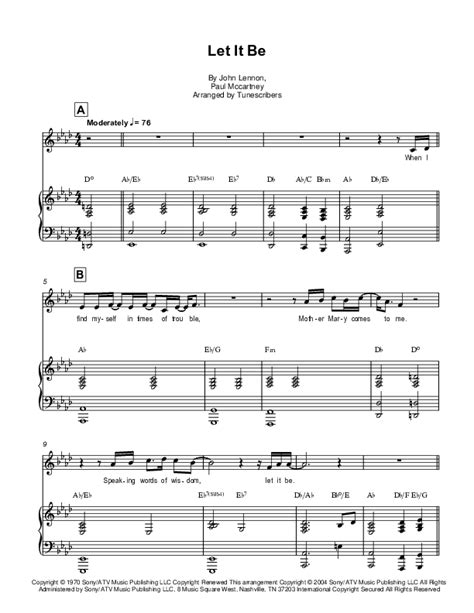 Let It Be Arr Tunescribers By John Lennon Sheet Music For Piano And Vocal At Sheet Music Direct