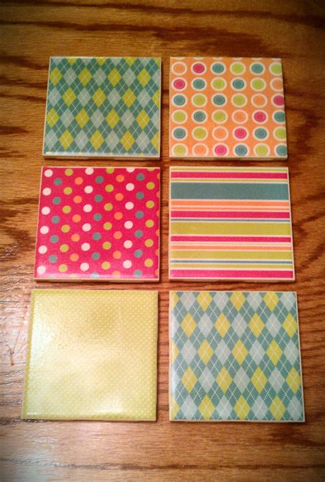 Coasters X In Tiles Homemade Mod Podge Scrapbook Paper Spray