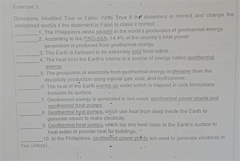 Exercise 1 Directions Modified True Or False Write True If The