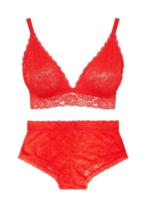 Plus Size Red Lace Triangle Bralette Lingerie Set Yours Clothing