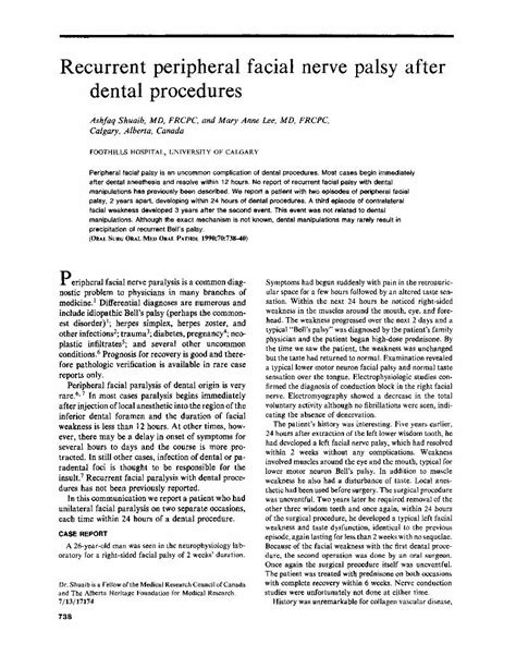 Pdf Recurrent Peripheral Facial Nerve Palsy After Dental Procedures