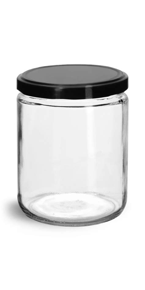 Sks Bottle And Packaging 12 Oz Clear Glass Jars W Black Metal Plastisol Lined Lug Caps