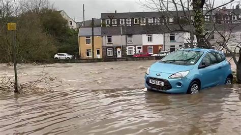 Uk Cars Stranded On Flooded Streets After Storm Dennis Hits Pontypridd Video Ruptly