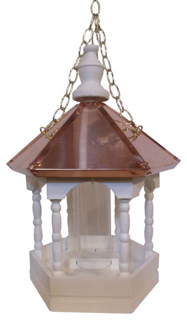 Hanging Polished Copper Top Hexagon Bird Feeder Contemporary Bird