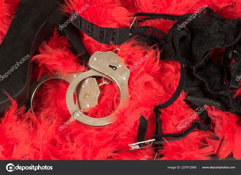 High Heels Handcuffs Lingerie Red Feather Pattern Stock Illustration By
